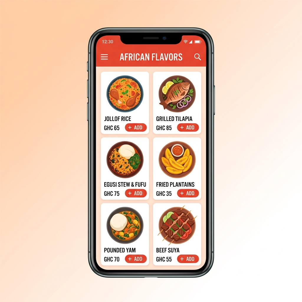 Menu des plats dans l'application Tam Deli
